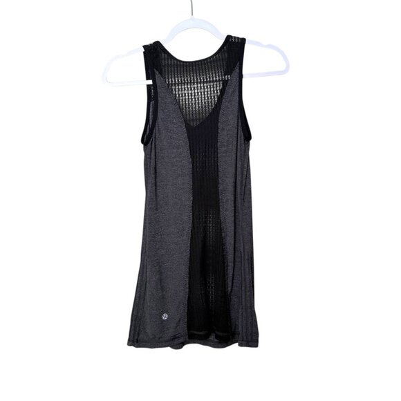 Lululemon Run Black Tie and Fly Ruched Sides Tank Women‎ 4 Black Gray Stretch - Picture 2 of 4